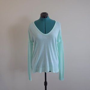 Mint Green High Low Fine Knit Long Sleeve Sweater